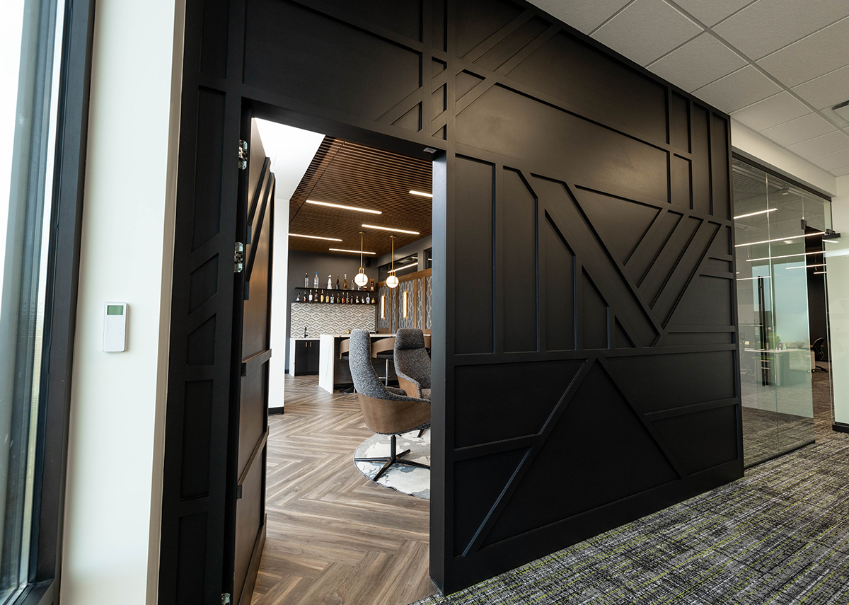 VizyPay bar and seating area with hidden feature wall
