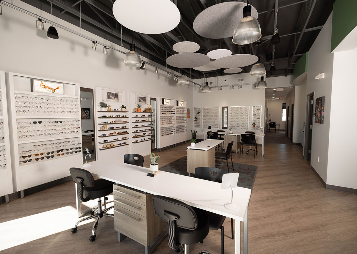 Elite Eye Care display area with desks