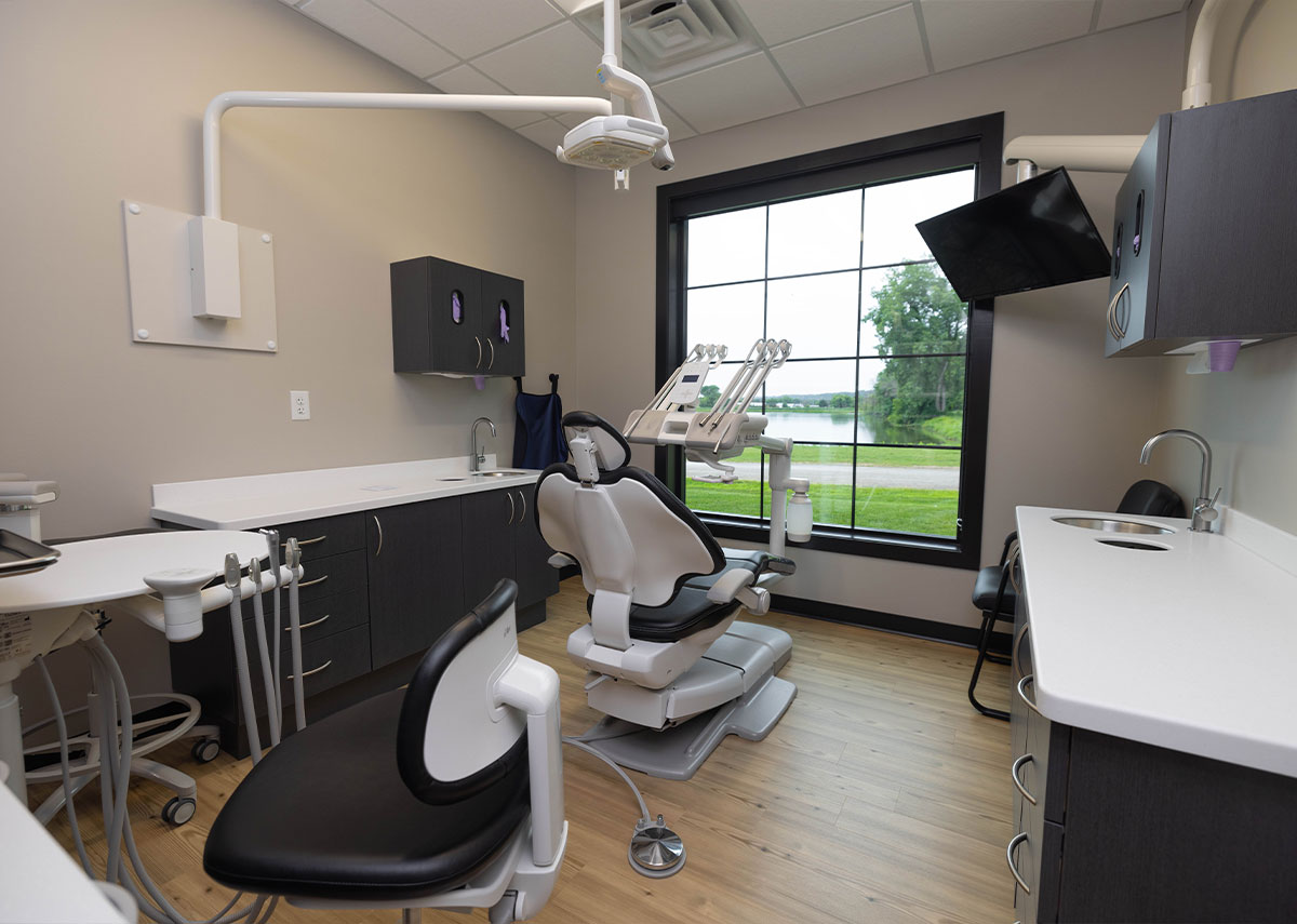 River Town Family Dentistry exam room with dentist exam chair and tools
