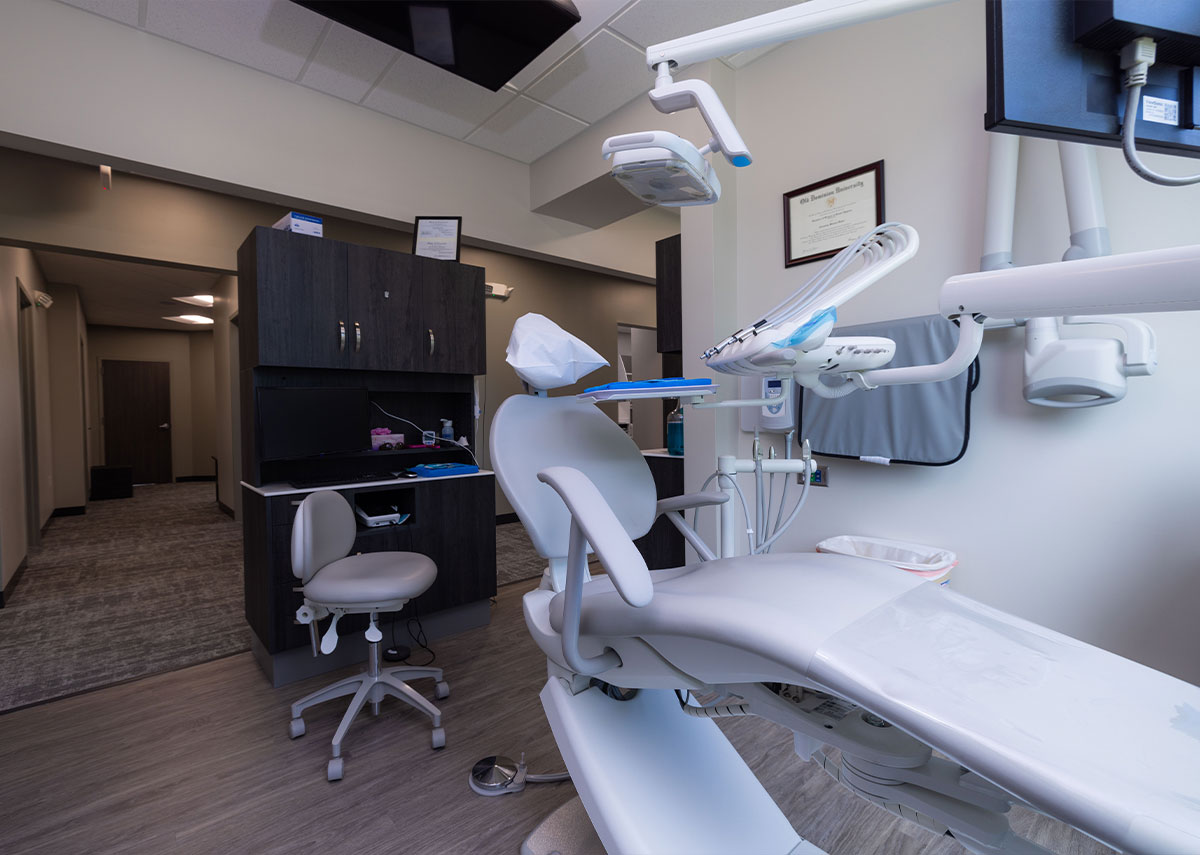 Todays Dental exam room with dentist chair and machines