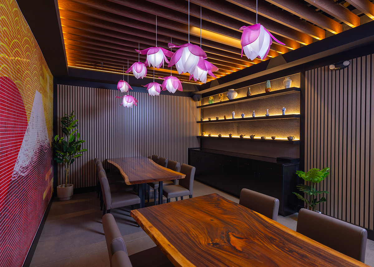 Wasabi private dining area with pink lotus flower lights