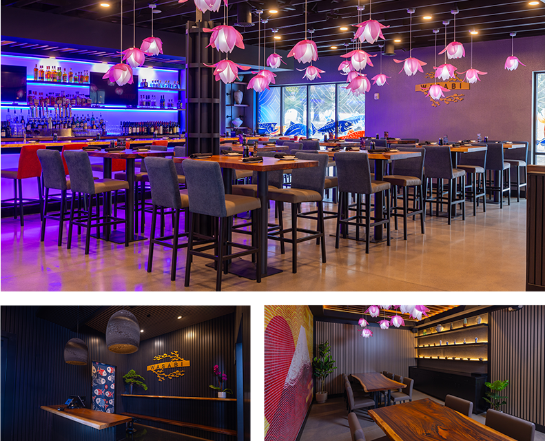 Wasabi private bar area with pink lotus flower lights